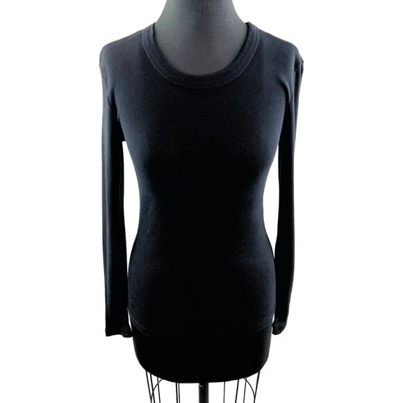 Standard JAMES PERSE Black Long Sleeve Ribbed Top Cotton Round Neck Size 2 - Picture 1 of 10